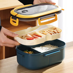 Double Layer Lunch Box Portable 2 Compartment Food Container Microwave Lunch Box