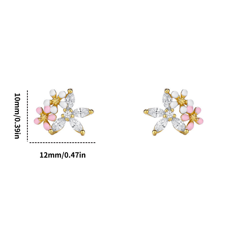 Zircon Flower Stud Earrings Holiday Gift For Girls