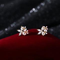 Zircon Flower Stud Earrings Holiday Gift For Girls