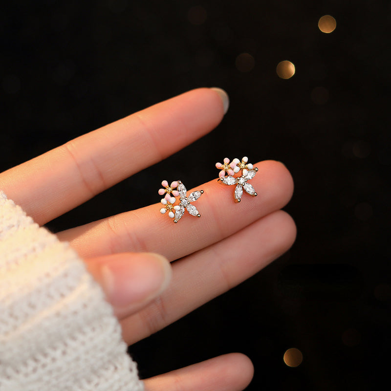 Zircon Flower Stud Earrings Holiday Gift For Girls