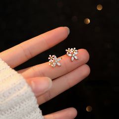 Zircon Flower Stud Earrings Holiday Gift For Girls