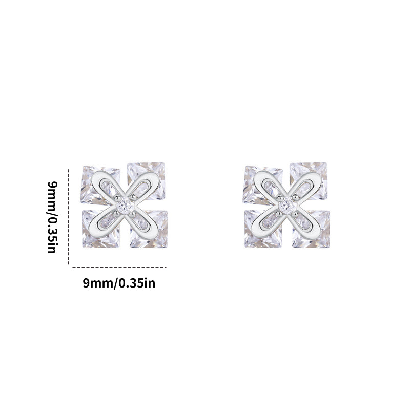 Geometric Square Rhinestone Stud Earrings Holiday Gift For Girls