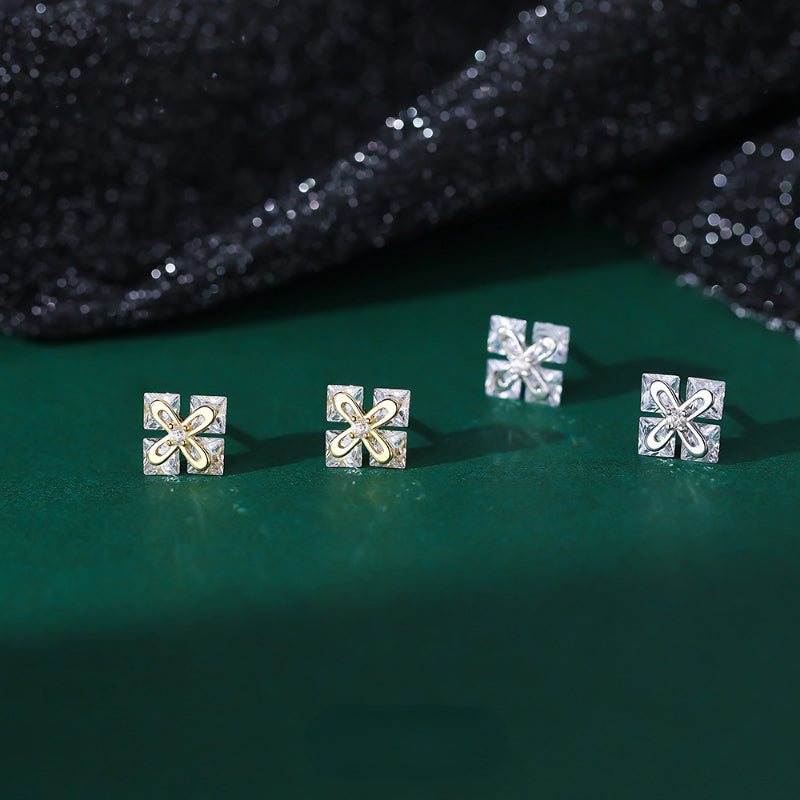 Geometric Square Rhinestone Stud Earrings Holiday Gift For Girls
