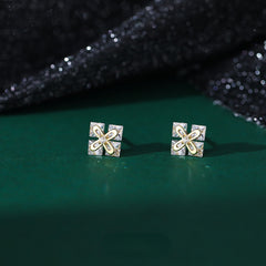 Geometric Square Rhinestone Stud Earrings Holiday Gift For Girls