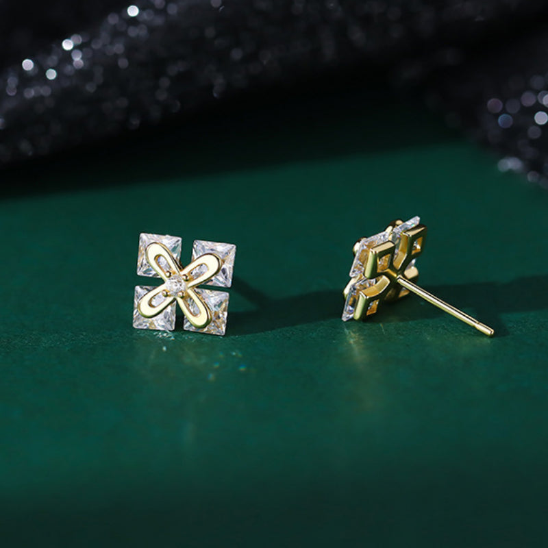 Geometric Square Rhinestone Stud Earrings Holiday Gift For Girls