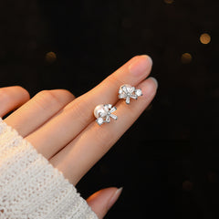 Sweet Zircon Flower Faux Pearl Stud Earrings