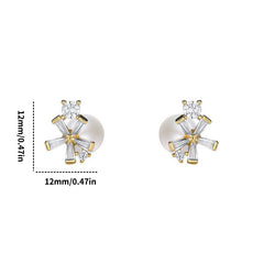 Sweet Zircon Flower Faux Pearl Stud Earrings