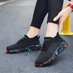 Women's Graffiti Weaving Shoes Lace Up Running Sneakers