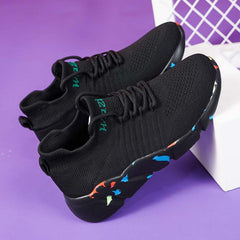 Women's Graffiti Weaving Shoes Lace Up Running Sneakers