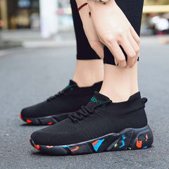 Women's Graffiti Weaving Shoes Lace Up Running Sneakers