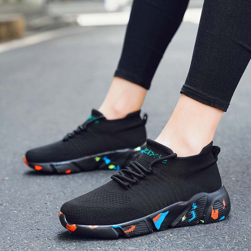 Women's Graffiti Weaving Shoes Lace Up Running Sneakers