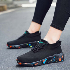 Women's Graffiti Weaving Shoes Lace Up Running Sneakers