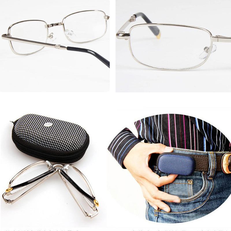 Mini Portable Folding Reading Glasses Metal Full Frame With Case
