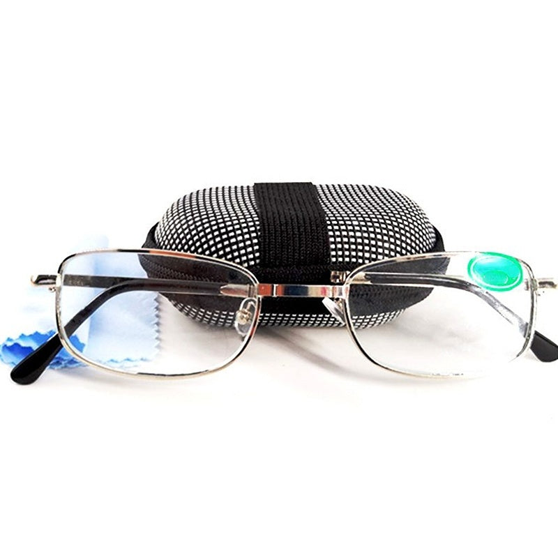Mini Portable Folding Reading Glasses Metal Full Frame With Case