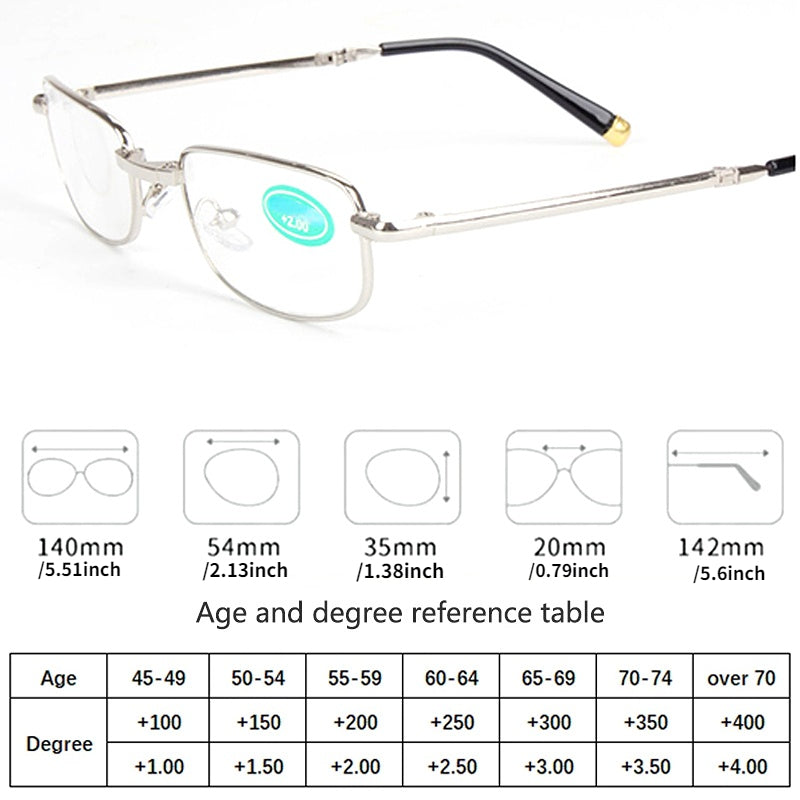 Mini Portable Folding Reading Glasses Metal Full Frame With Case