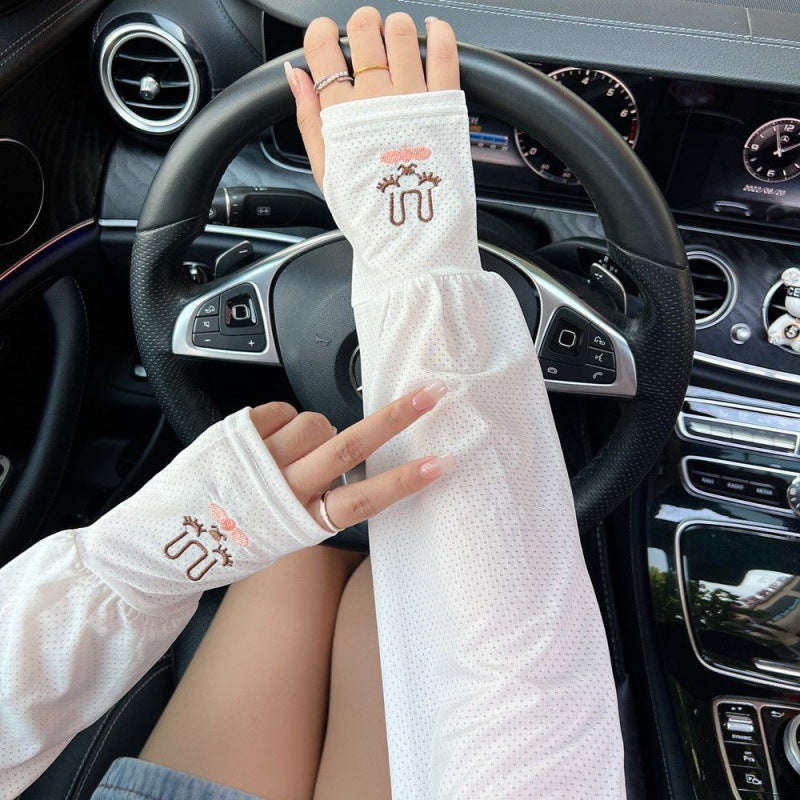 Rabbit Embroidery Ice Sleeve UV Protection Gloves