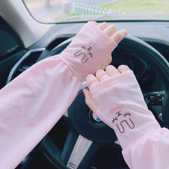 Rabbit Embroidery Ice Sleeve UV Protection Gloves