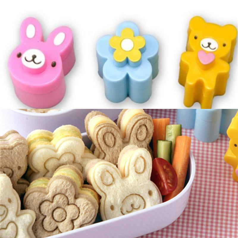 3pcs Rabbit Flower Panda Sandwich Mould for Baking