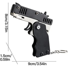 Mini Metal Burst Rubber Band Toy Launcher Keychain