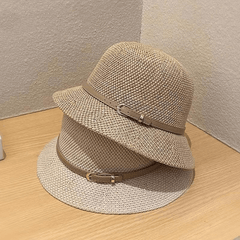 Hollow Crochet Bucket Hat Belt Decor Casual Sunscreen Basin Hat