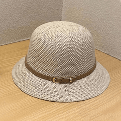 Hollow Crochet Bucket Hat Belt Decor Casual Sunscreen Basin Hat