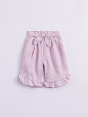 Girls Linen Elastic Shorts With Bow Tie Kids Summer Pants