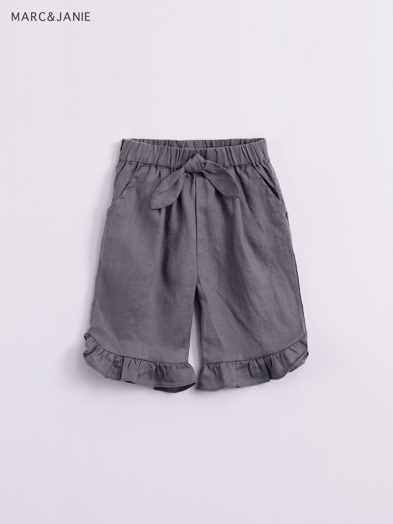 Girls Linen Elastic Shorts With Bow Tie Kids Summer Pants