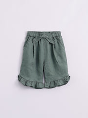 Girls Linen Elastic Shorts With Bow Tie Kids Summer Pants