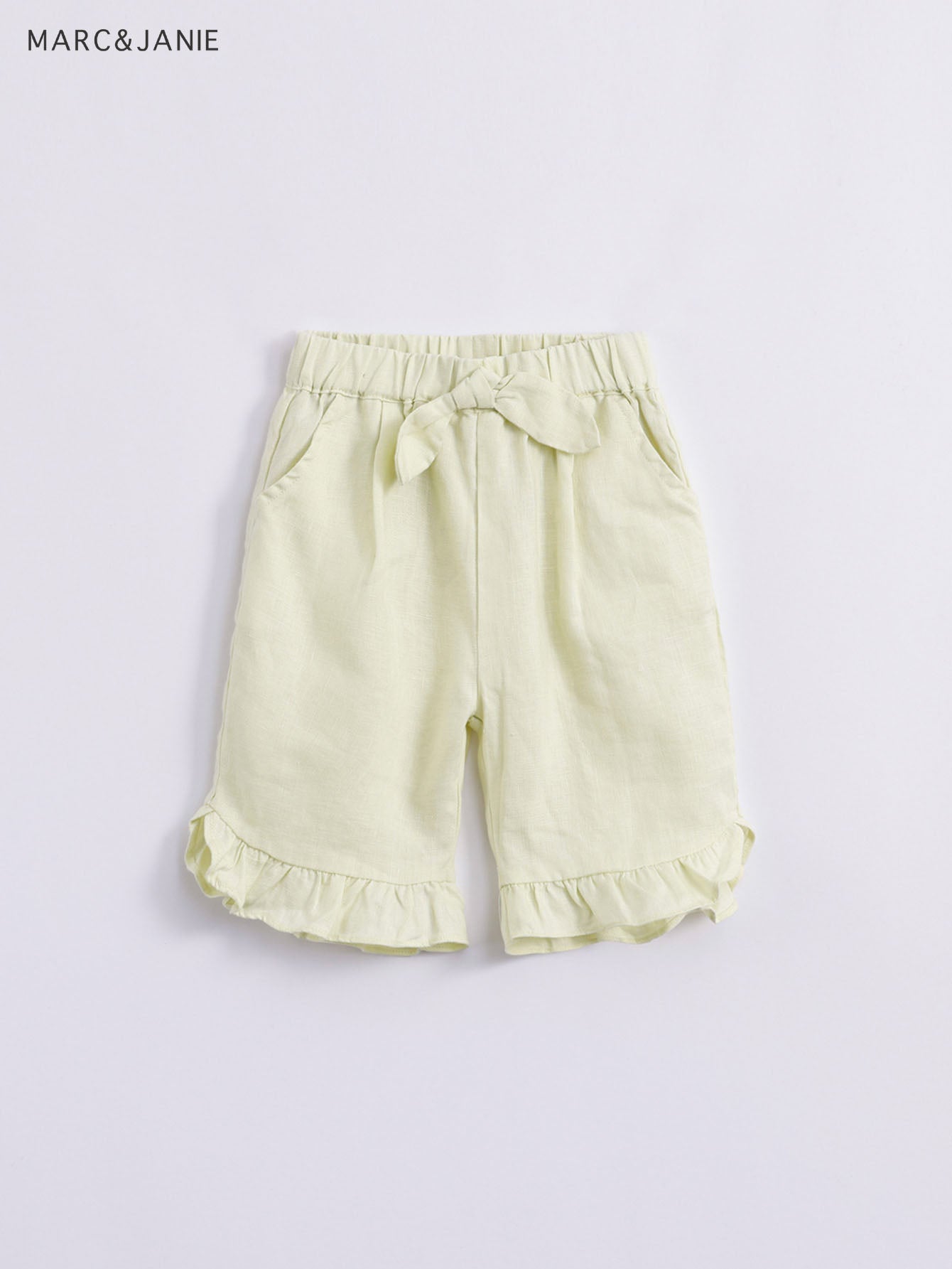 Girls Linen Elastic Shorts With Bow Tie Kids Summer Pants