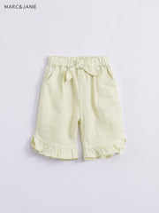 Girls Linen Elastic Shorts With Bow Tie Kids Summer Pants