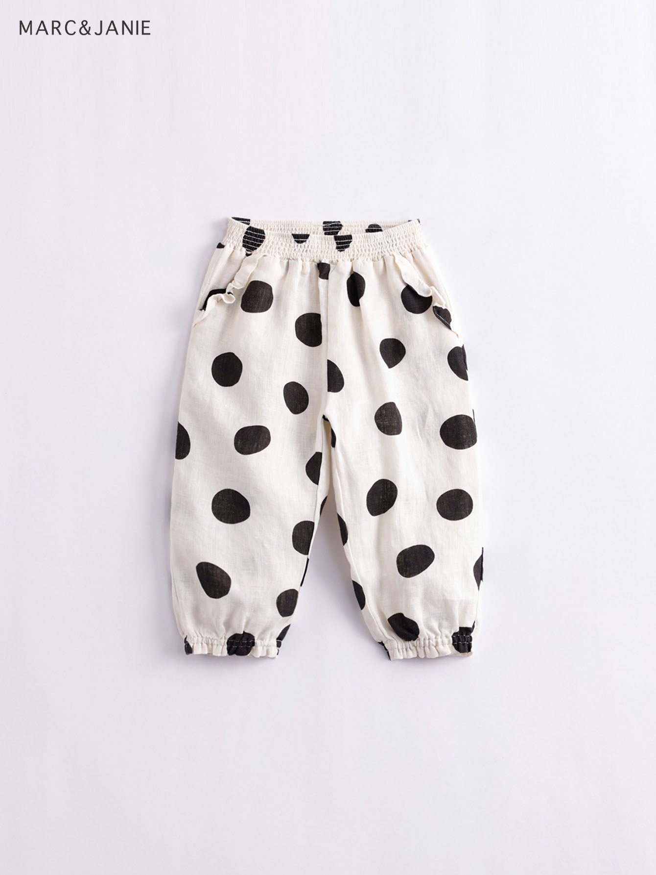 Girls Dots Baggy Cuff Linen Pants Kids Summer Trousers