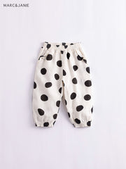 Girls Dots Baggy Cuff Linen Pants Kids Summer Trousers