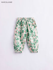 Girls Dots Baggy Cuff Linen Pants Kids Summer Trousers