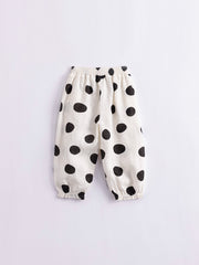 Girls Dots Baggy Cuff Linen Pants Kids Summer Trousers