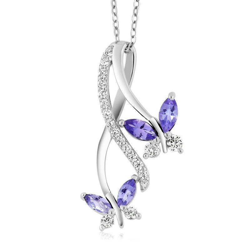 Butterfly Rhinestone Pendant Necklace for Girls