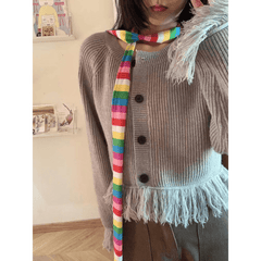 Punk Striped Knitted Long Scarf Hip Hop Neck Tie Scarf