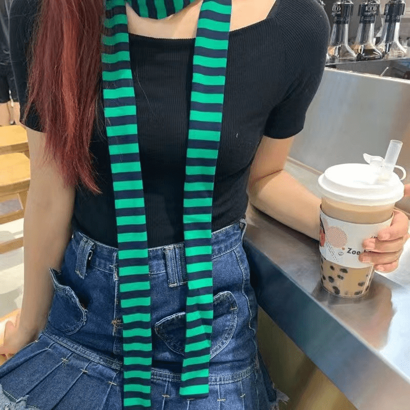 Punk Striped Knitted Long Scarf Hip Hop Neck Tie Scarf