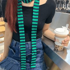 Punk Striped Knitted Long Scarf Hip Hop Neck Tie Scarf