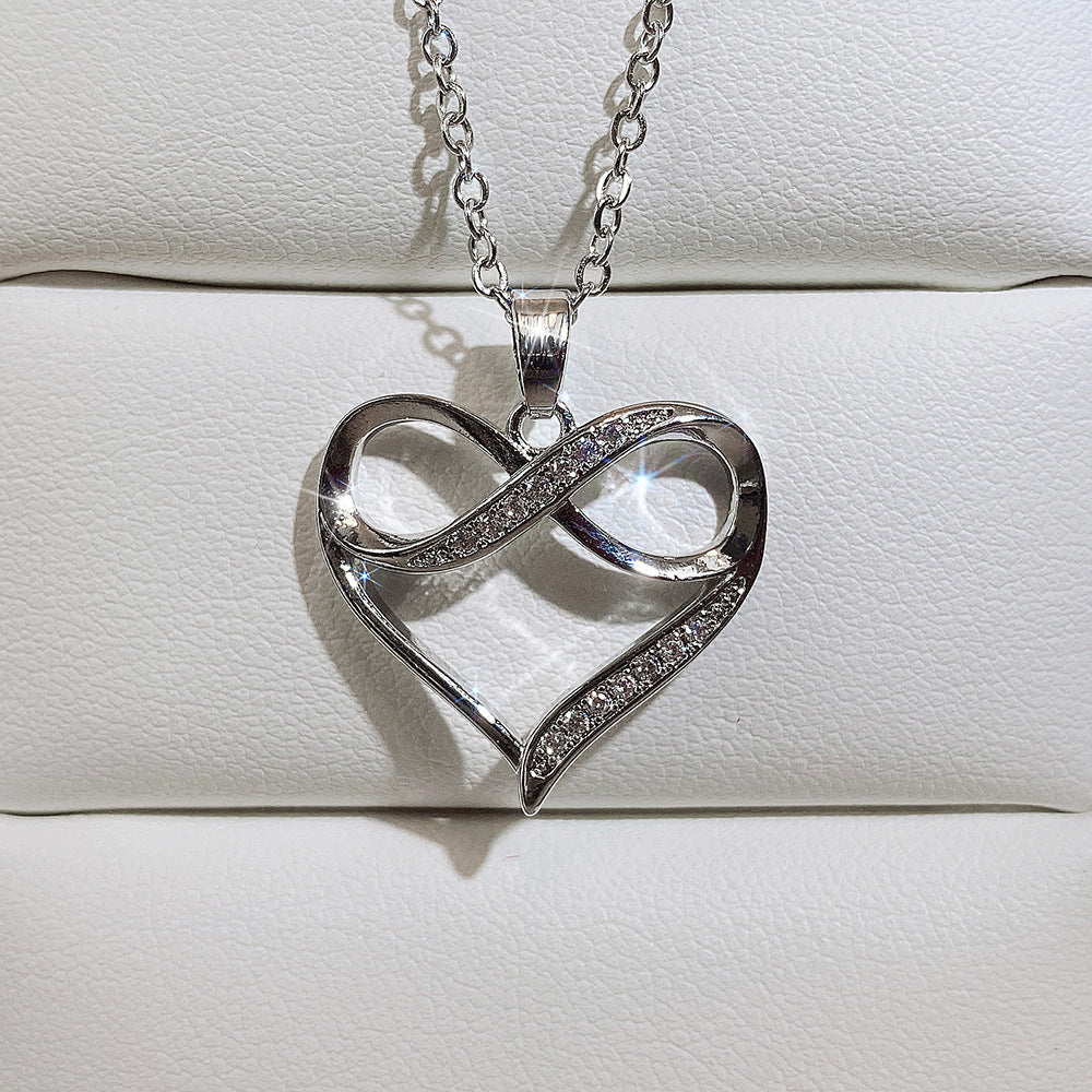 Rhinestone Infinity Heart Pendant Necklace Holiday Birthday Gift For Girls