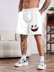 Men's Outdoor Casual Shorts with Pockets & Smiley Face Pattern
