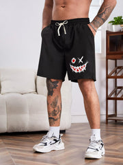 Men's Outdoor Casual Shorts with Pockets & Smiley Face Pattern