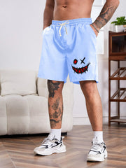 Men's Outdoor Casual Shorts with Pockets & Smiley Face Pattern