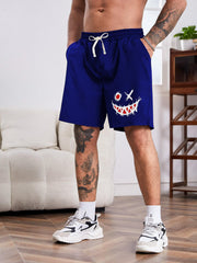 Men's Outdoor Casual Shorts with Pockets & Smiley Face Pattern