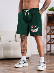 Men's Outdoor Casual Shorts with Pockets & Smiley Face Pattern