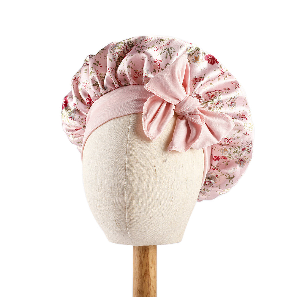 Girls Strap Sleeping Bonnet Hat Comfortable Elastic Nightcap For Long Hair
