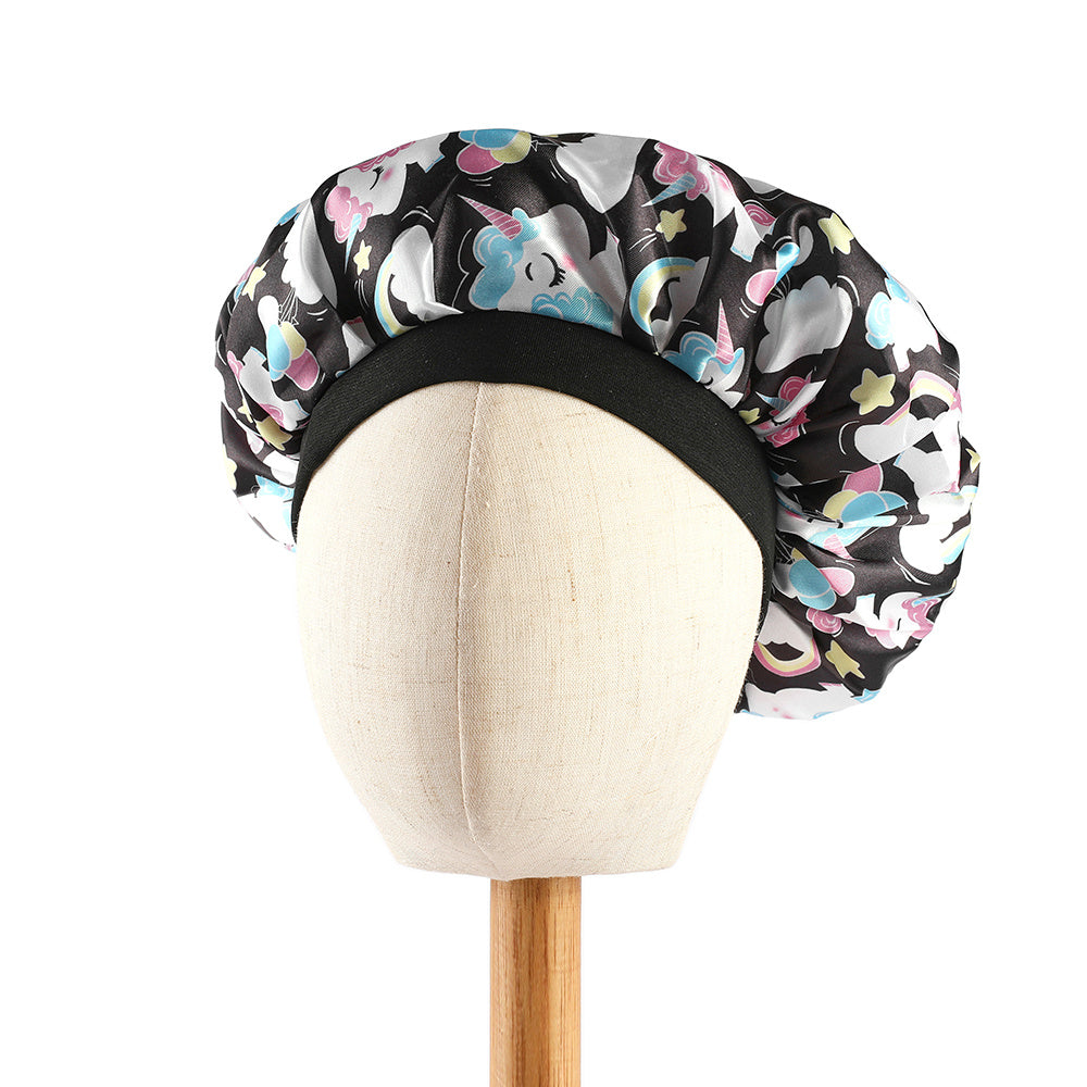 Girls Unicorn Print Sleeping Bonnet Hat for Long Hair Kids