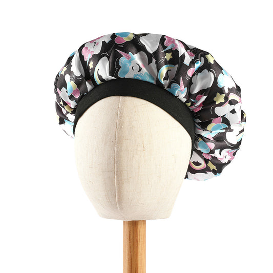Girls Unicorn Print Sleeping Bonnet Hat for Long Hair Kids