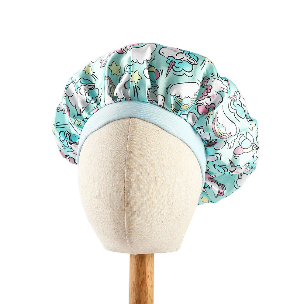 Girls Unicorn Print Sleeping Bonnet Hat for Long Hair Kids