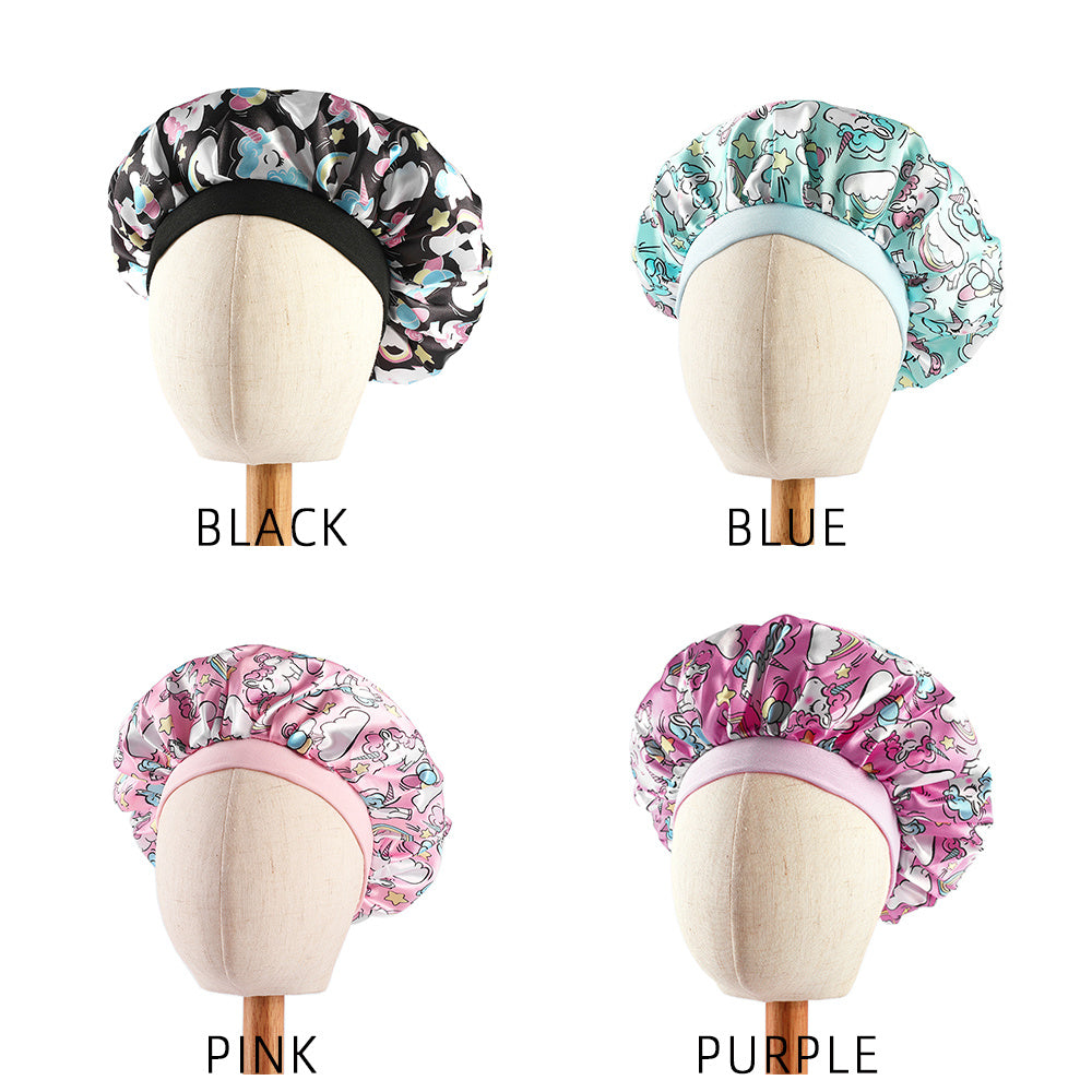 Girls Unicorn Print Sleeping Bonnet Hat for Long Hair Kids