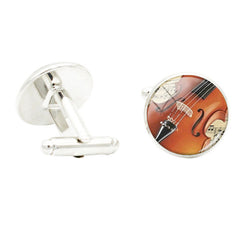 Band Instruments Photo Cufflinks Rhodium Plated Violin Family